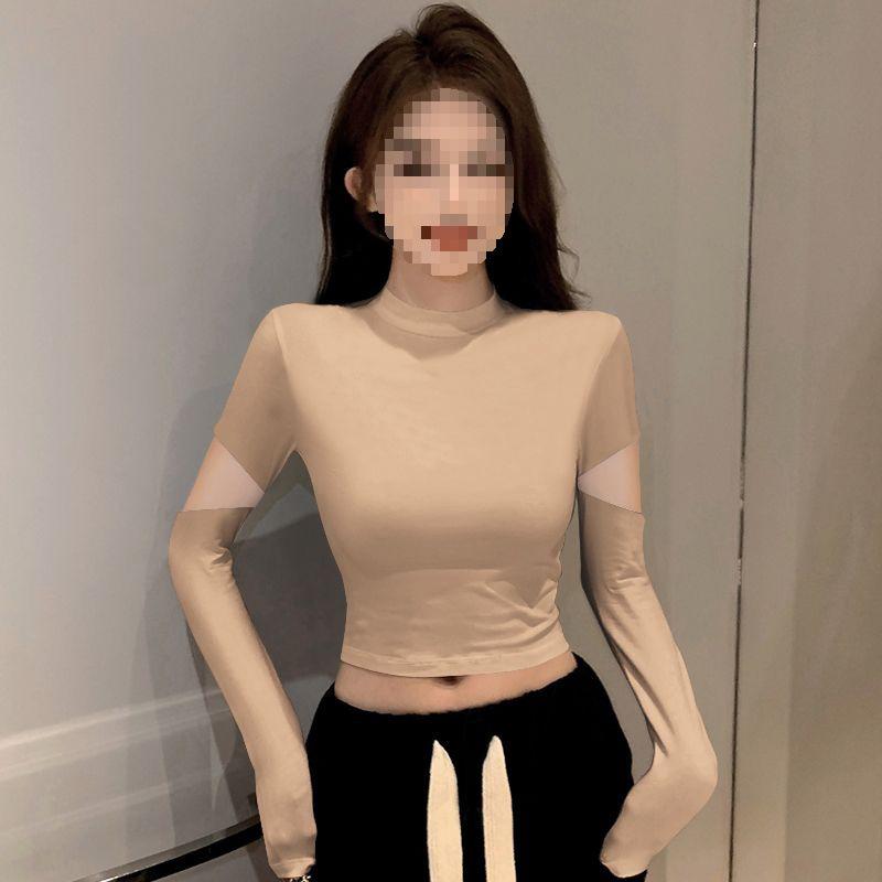 Women's Black Ribbed Slimming Semi-High Neck Knitted Top - Long Sleeve Autumn/Winter Fashion