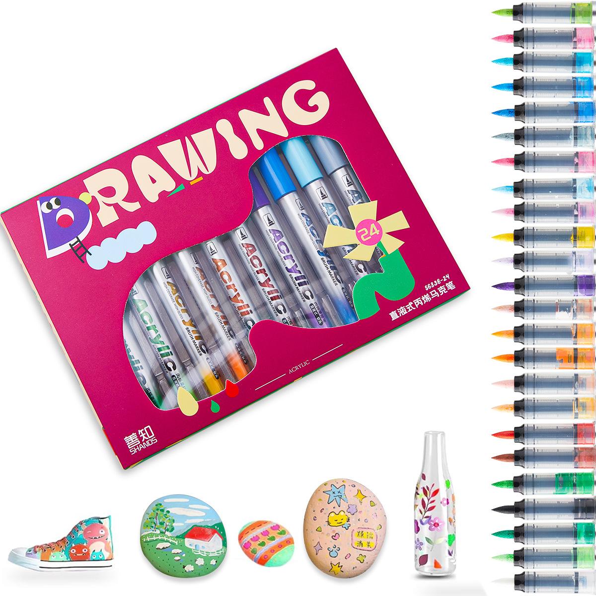 2026 48 Цветов Односторонний Прямой Жидкий Кисть Мягкая Кисть Студент-художник Быстросохнущий Невыцветающий Акриловый Маркер