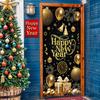 73 X 36 Inch Happy New Year Banner Door Cover, Black And Gold Hanging Ornament Themed Porch Sign, Large Front Door Wall Backdrop