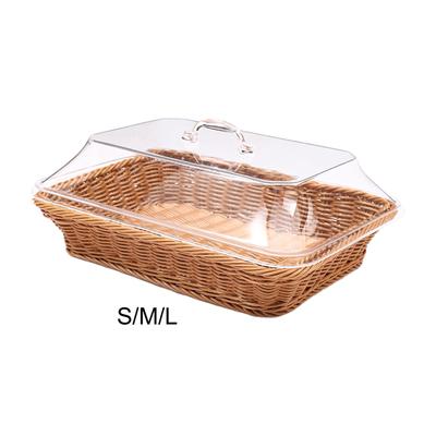 Woven Bread Basket with Lid Food Basket Multipurpose Handwoven Fruit Basket Serving Tray for Home Cafe Dining Room Party Outdoor