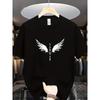European Size Versatile Summer Crew Neck Short Sleeve T-Shirt, Casual Style, Double Wing Graphic Tee, Perfect for Summer Cool Sports, Hiking