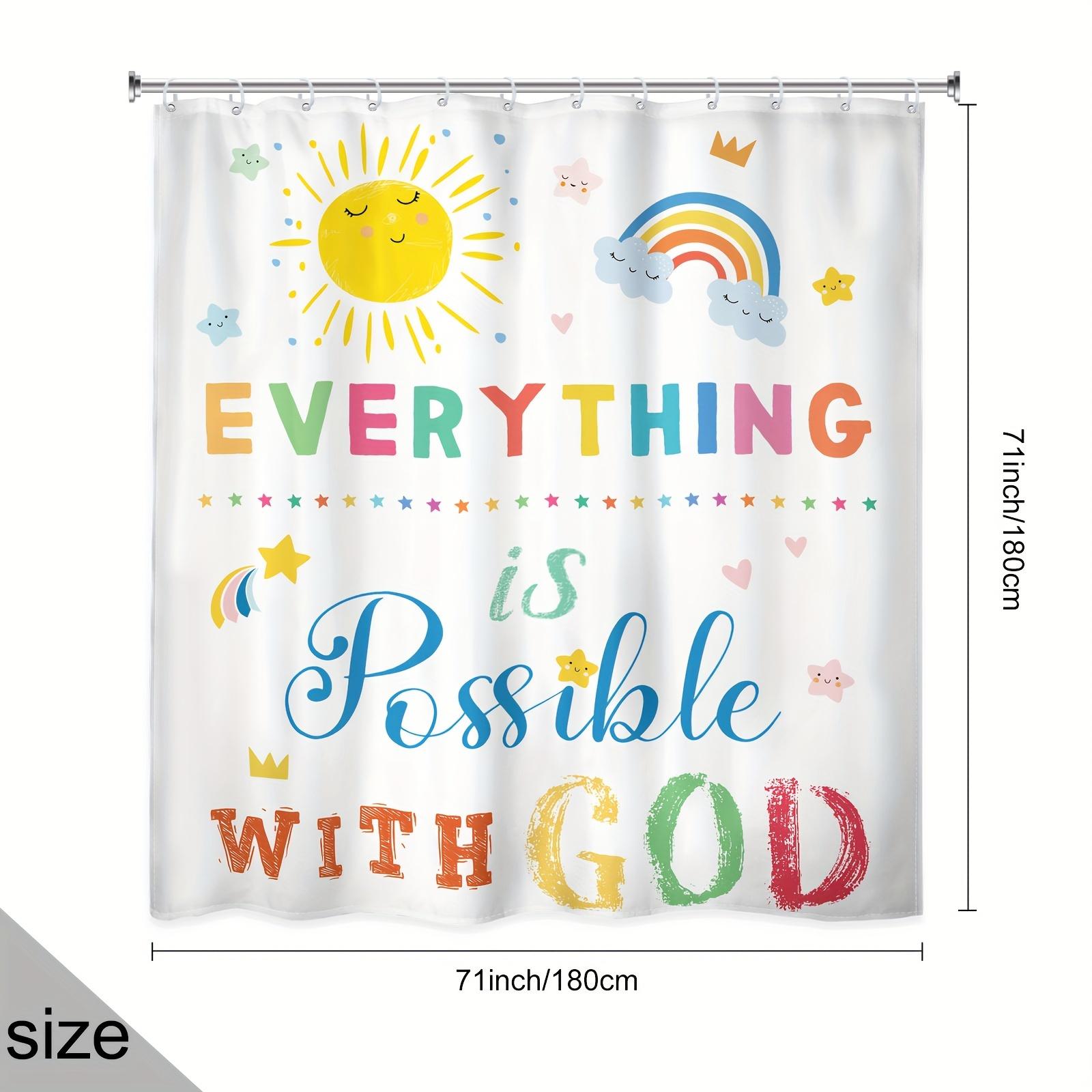

Rainbow Sun Shower Curtain – Inspirational Bible Verse Quote with Stars & Clouds, Colorful Cartoon Design W90xH180cm