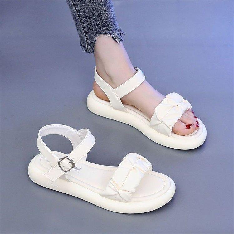 New Women One Strap Elegant Sandals,Casual Fashion Open Toe Flat Sandals with Single Buckle 35
