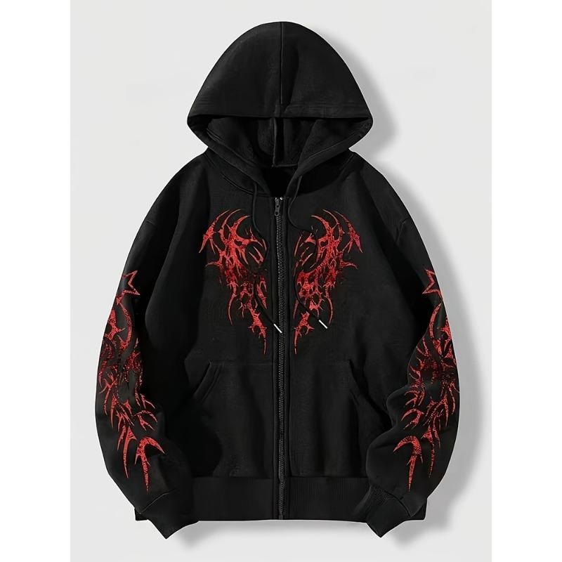 Mænd Kvinder Gotisk Torne Print Lynlås Hættetrøje Y2K Streetwear Oversized Hættejakke Harajuku Punk Langærmet Sweatshirt Jakke