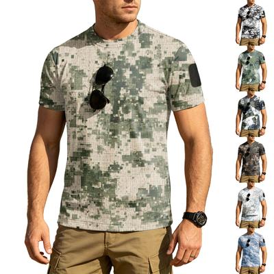 T-shirt Tactique d'Extérieur à Séchage Rapide pour Homme Coupe Ample Respirant Col Rond Manches Courtes Impression Camouflage avec Zone pour Patch Velcro
