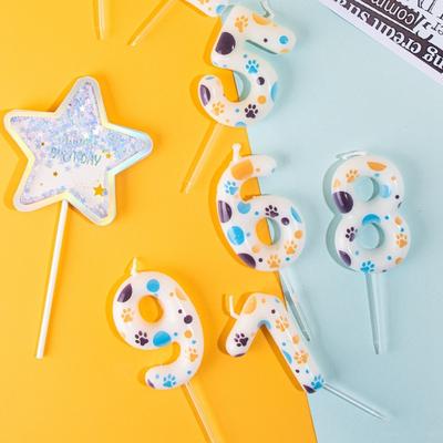 Blue Dog Paw Print Birthday Candles 0-9 Digital Candle Numeral Cupcake Topper Decorations for Pets Kids Birthday Party Supplies