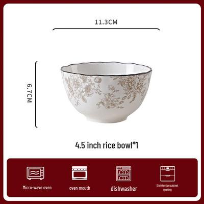 ZISIZ Jingdezhen Hand-Painted Grey Ceramic Rice Bowl Set (4.5-inch)