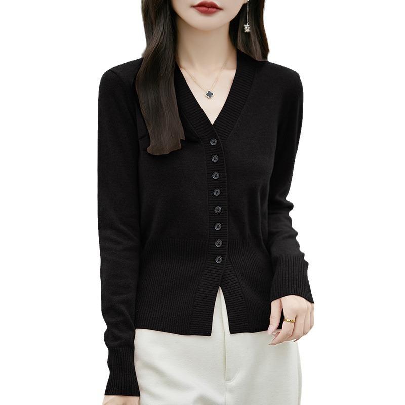 Cárdigan de punto de manga larga francés, chaqueta de mujer, suéter, prendas de vestir exteriores cortas, delgadas y de cintura alta