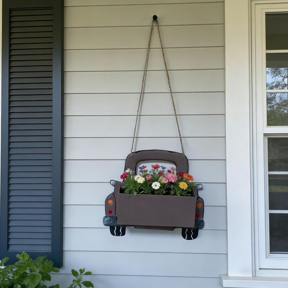 Retro Cartoon Truck Shaped Flower Pot Iron Car Wall Planter Hanging Truck Planter  for Balcony
