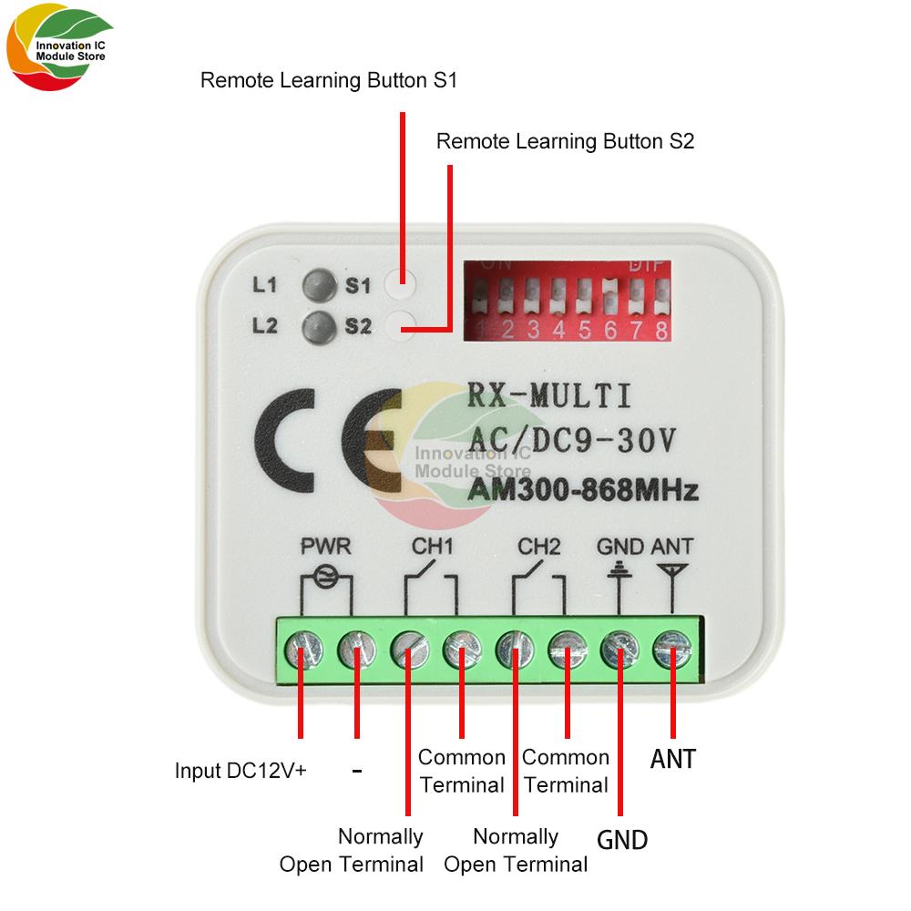 300-868MHz Multi-Frequency Receiver Rolling Code & Fixed Code Switch Controller Universal Bidirectional On/Off