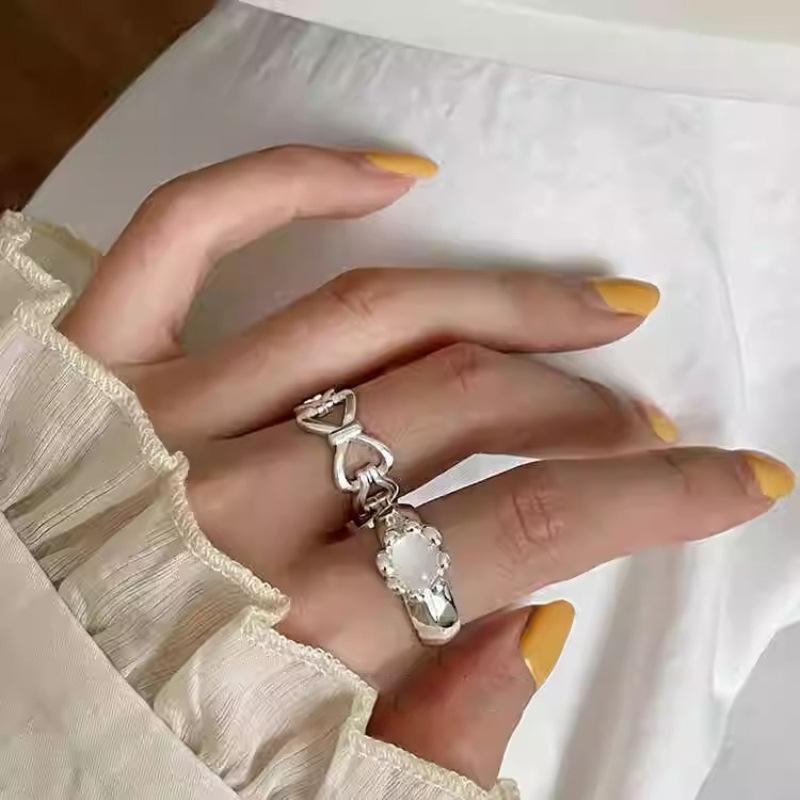 Female Sweet Cool Fashion Zirconia Open Finger Ring Ins Wind Index Finger Ring Hypoallergenic Casual Everyday Dainty Minimalist Size Adjustable Ring