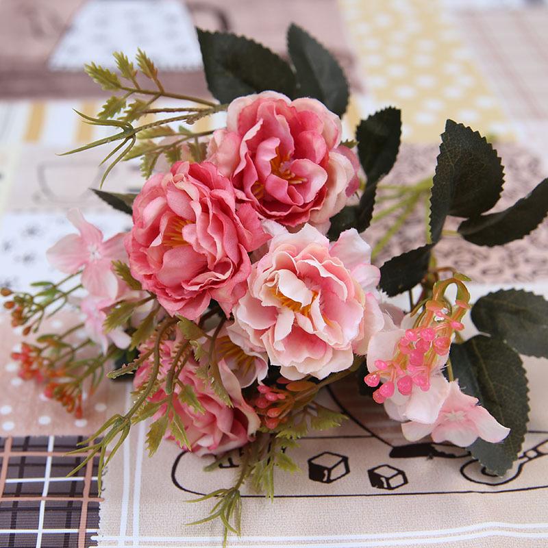 Artificial Peony Rose Flower Vintage Silk Fake Flower Bouquet Wedding Decor Home