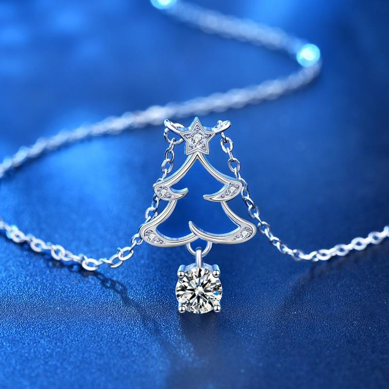 925 sterlingsølv halskjede kvinnelig Mossan diamant krageben anheng jul ny nisje ikke falmer smykker personlighet gaveinnlegg