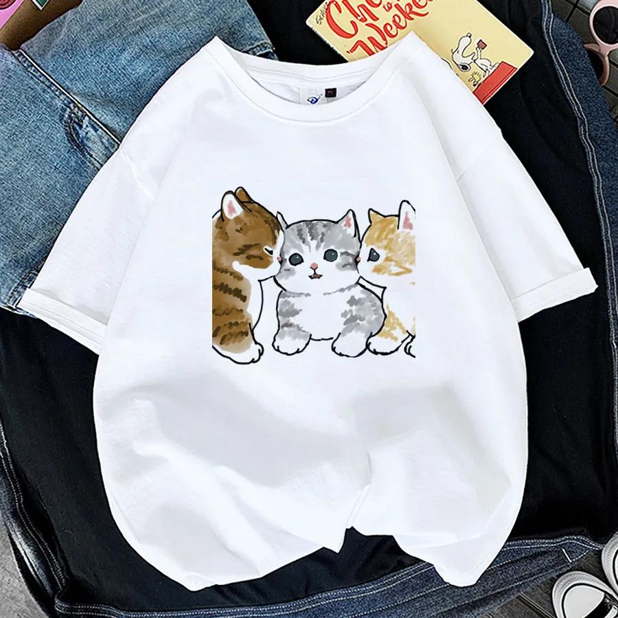 Tops Woman 2024 T Shirt Kawaii Cat Shark Print T-shirt Summer Korean Harajuku Fashion Short Sleeve Tee Funny Animal Graphic Tee