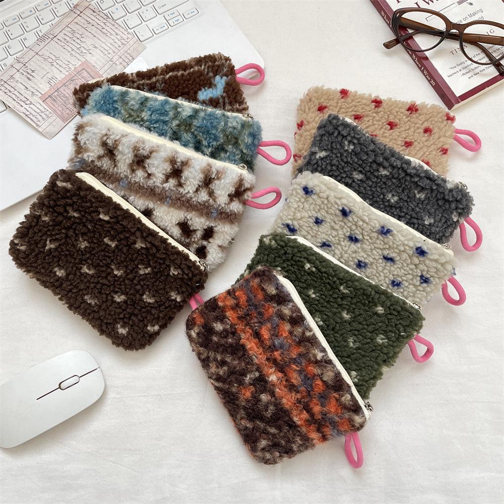 Small Retro Cosmetic Bag Lipstick Key Card Data Cable Storage Pouch Travel Organizer Wallet Makeup Bag Coin Purse