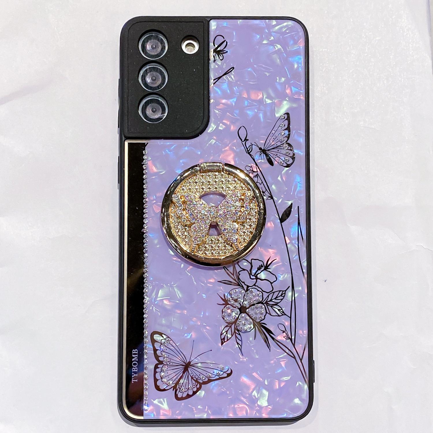 

Чехол для телефона Samsung Note20Ultra с кольцом-подставкой в виде бабочки S25 Зеркальный Водяной Бриллиант Противоударный Защитный Чехол A54 фиолетовый