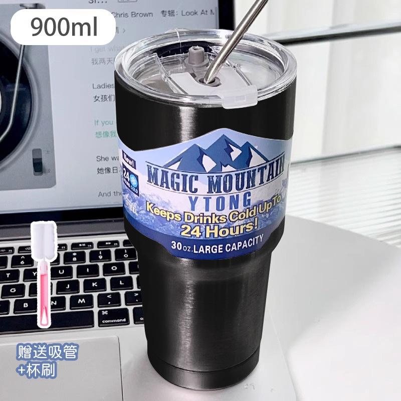 Stainless Steel Freeze Thermos Cup with Straw Ice Coffee Drink Vacuum Insulated Bottle Car Travel Outdoor Mountain Cup