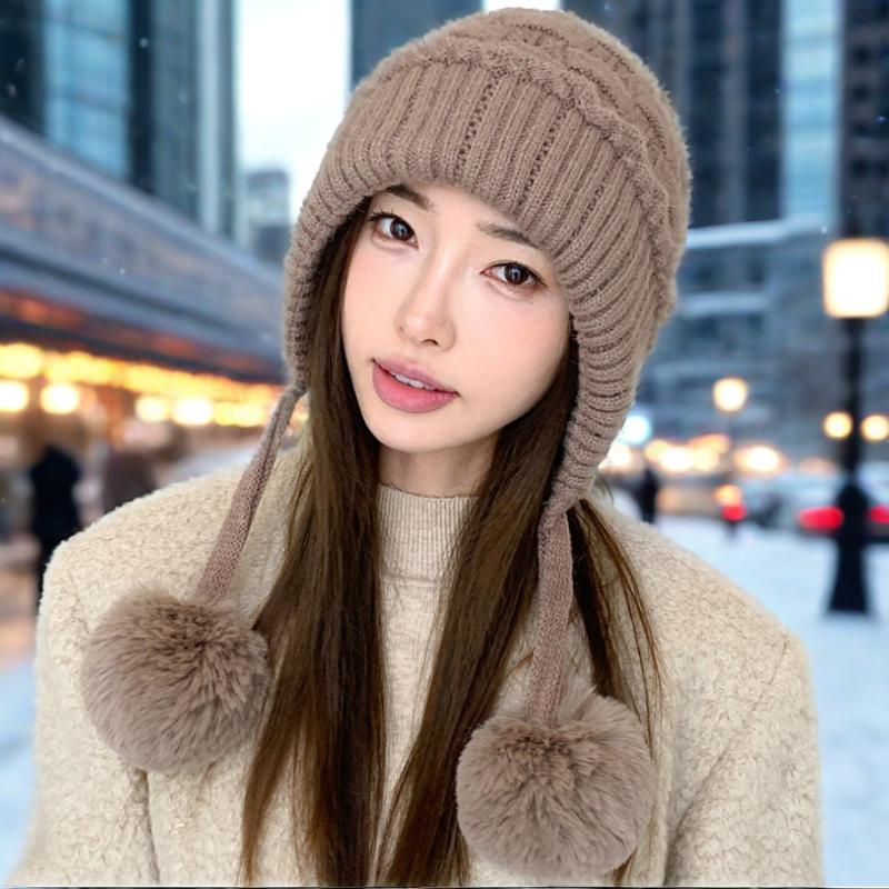 

Ленивый ветер утолщенная двухслойная защита ушей и холодостойкая шапка из кроличьего меха с тремя меховыми помпонами плюс бархатная защита лица вязаная шапка M хаки