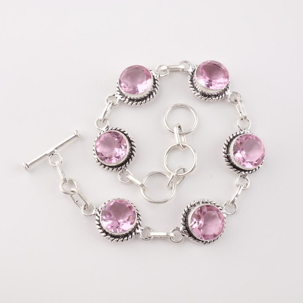 Morganite Gemstone 925 Sterling Silver Handmade Jewelry Adjustable Bracelet 7-9" RB-16-7