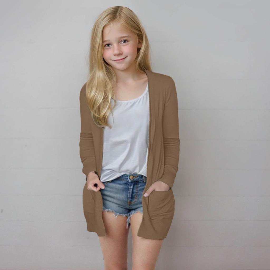 Girls' Long Sleeved Shirt, Loose Casual Shirt, Solid Color Cardigan