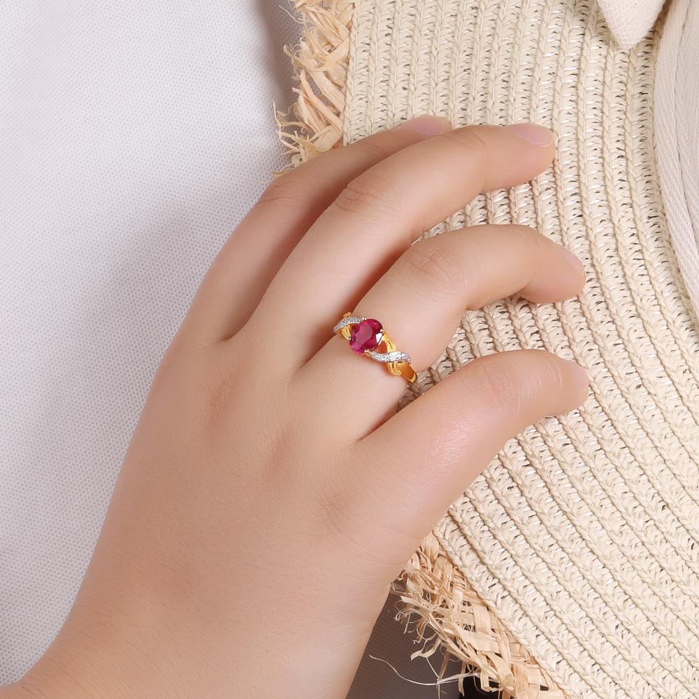 Solitare silver ring with natural filled ruby oval 6*8mm 2ct gemstones fine jewelry for women classic design