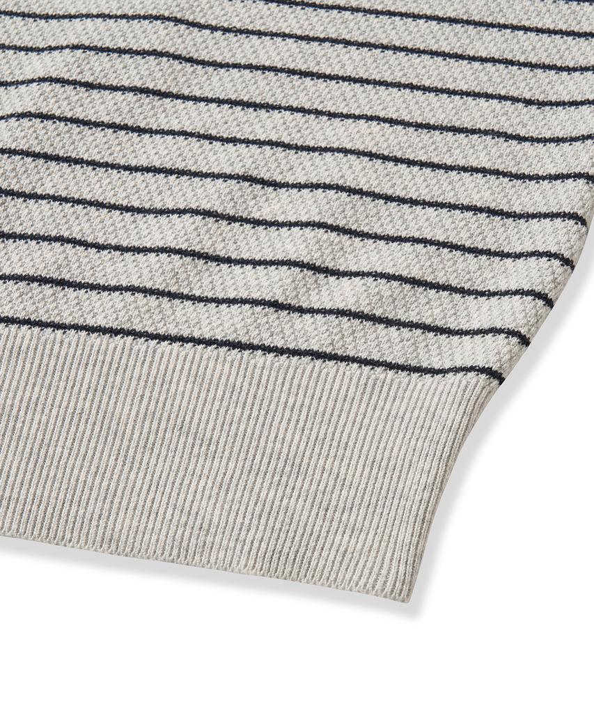 CUZNELLO Cool Cotton Striped Polo Short Sleeve Knit_Oatmeal