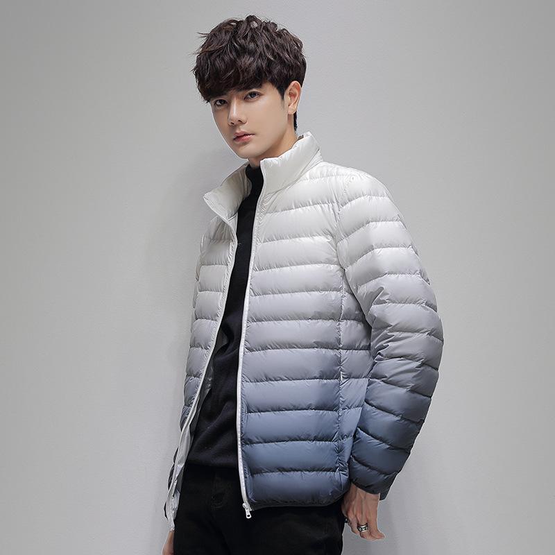 Winter New Light Down Jacket Men's Light Warm Men's Short Hooded Stand-up Collar Gradual Change Color Duck Down Cold Jacket