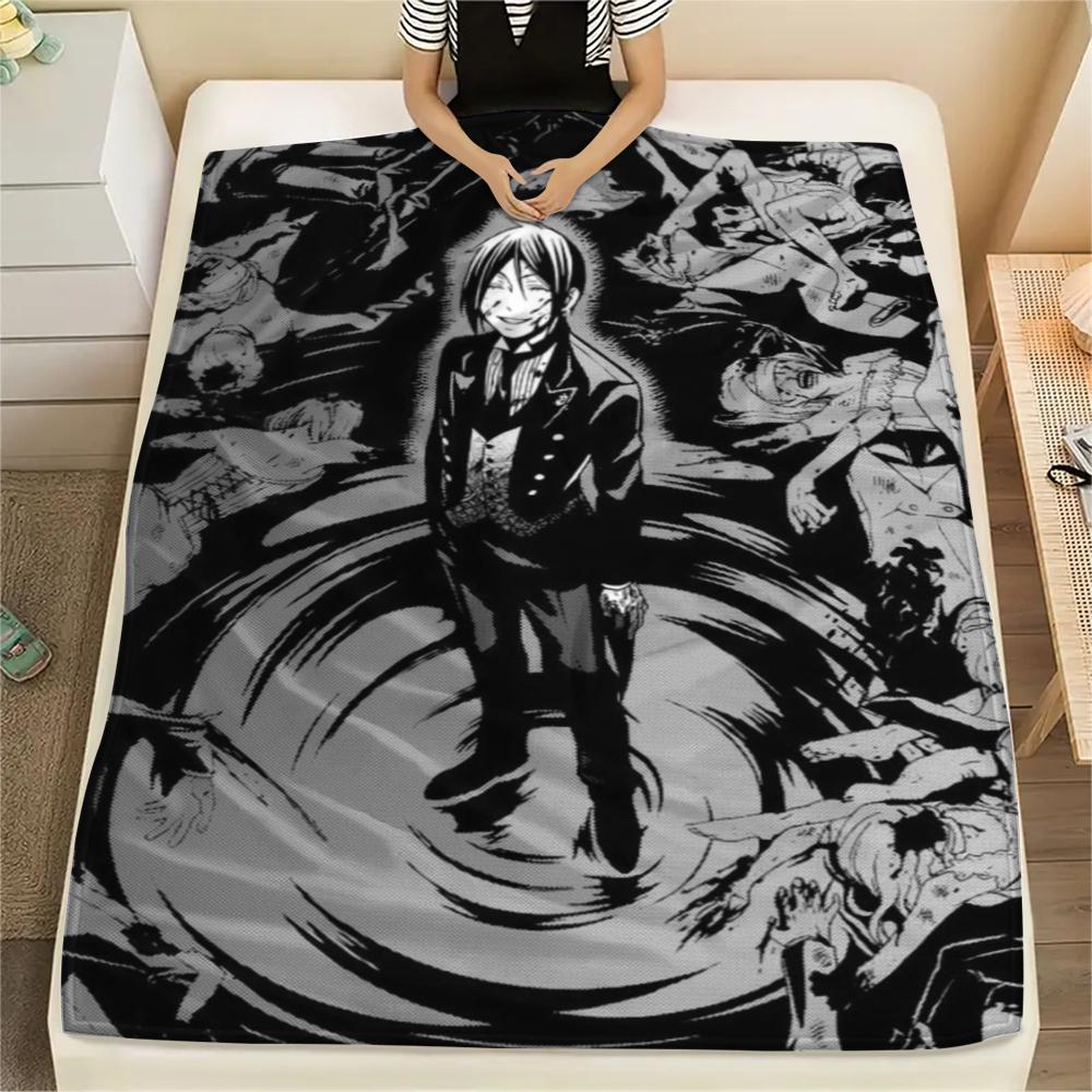 Flanelová deka s potiskem Black Butler, Vysoce kvalitní, Pohodlná pro všechna roční období, Domácí dekorace, Teplo a pohodlí, Perfektní pro vánoční dárky07