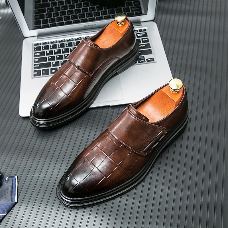 Fashion Office Business Formal Shoes for Men's British Style Leather Casual Shoes Flat Bottom Wear-resistant Men's Outdoor Driving Shoes