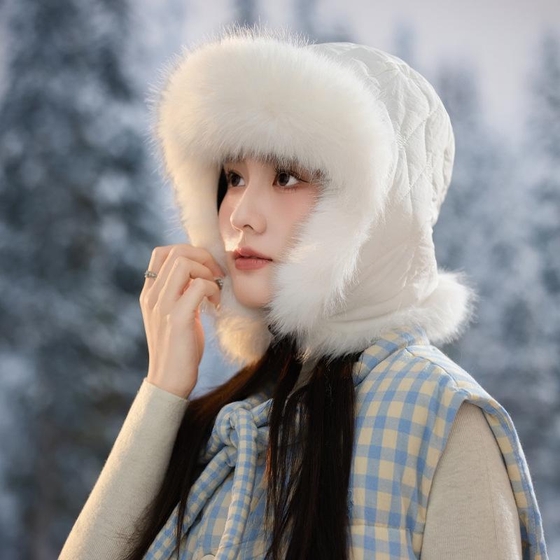 Winter Hat Female Rabbit Plush Headgear Warm Plush Thickened Cold Hat Outdoor Riding Windproof