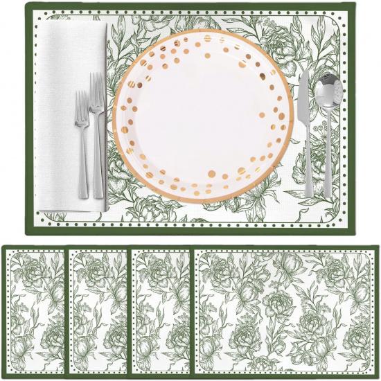 Eucalyptus Leaves Placemats Set of 4, Welcome Baby Waterproof Linen Placemats, Baby Shower Party Supplies, Table Mats for Indoor or Outdoor Dining
