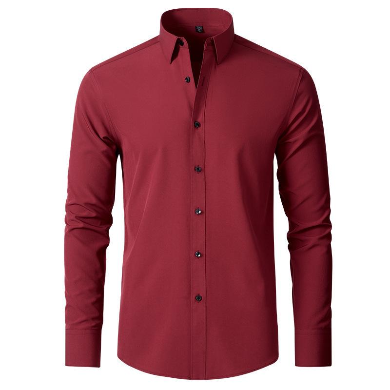 Men's Slim Fit Stretch Shirt, Simple Business Style, Lightweight Casual Long Sleeve