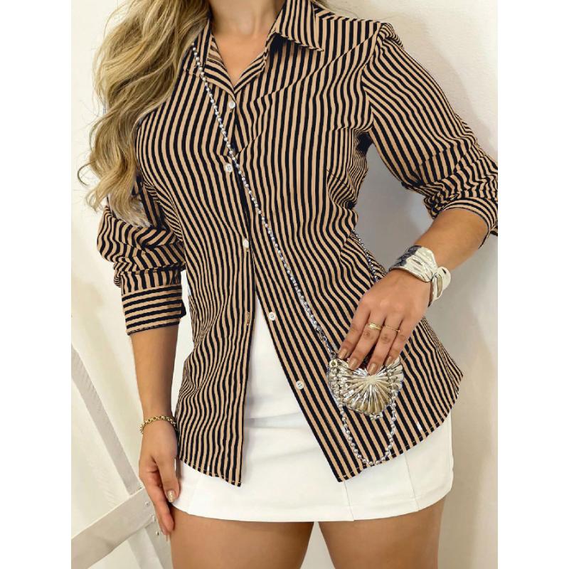 Casual Simple Striped Button Long Sleeve Shirt Women 2025 Spring and Autumn