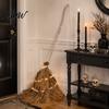 Vintage Style Halloween Ornament 5.5 Ft Giant Light-up Witch Broom, Twig Broom with String Light, Rustic Farmhouse Fall Decorations Decoration
