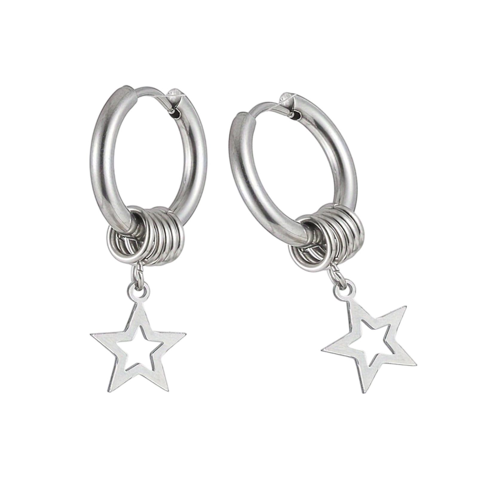 

Elegant Steel Star Studs With Colorful Floral Pattern Versatile Accessory For Daily Wear Travel Outfit 1
