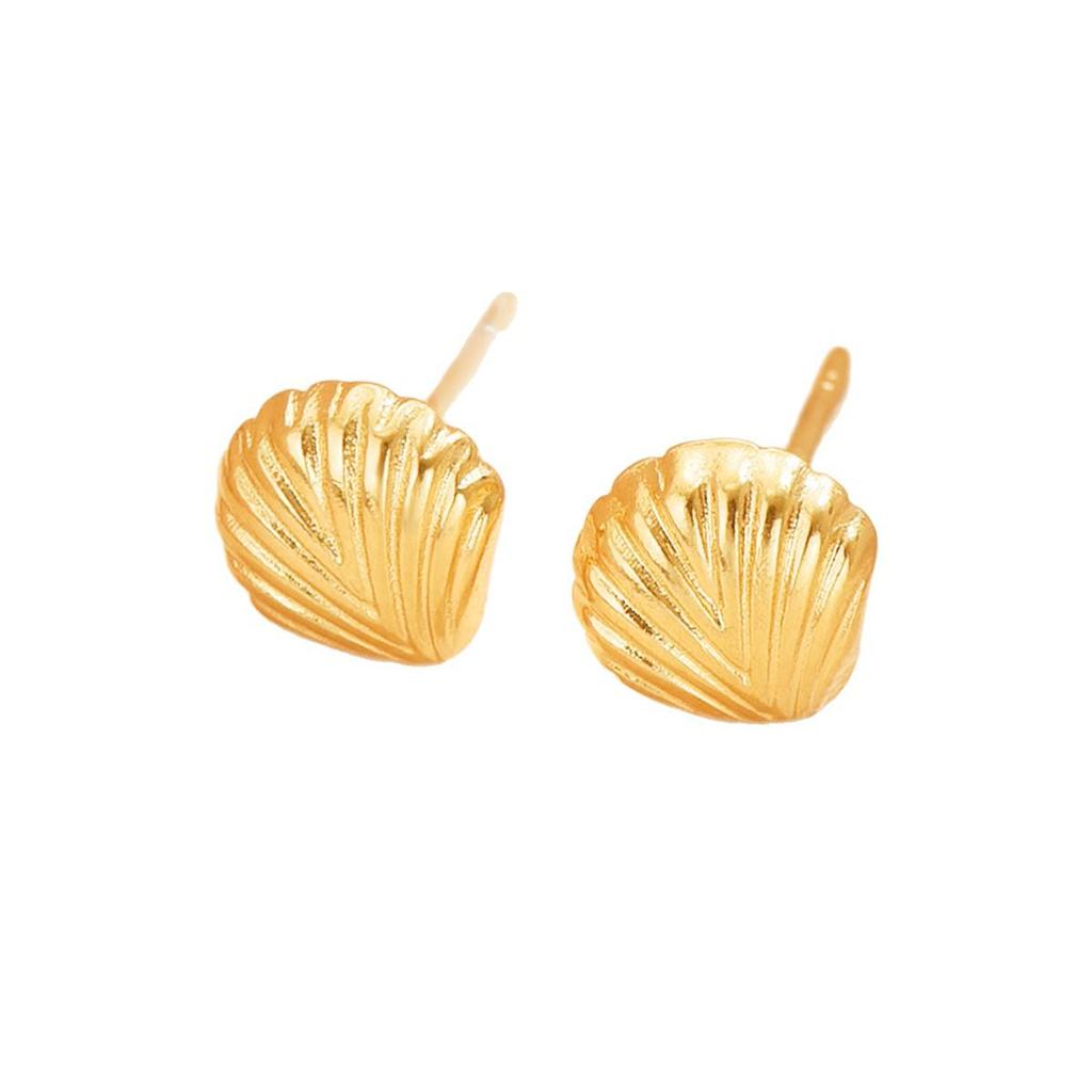 Colorfast Stainless Steel Shell Stud Earrings: Fresh Resort Style, Small & Cute