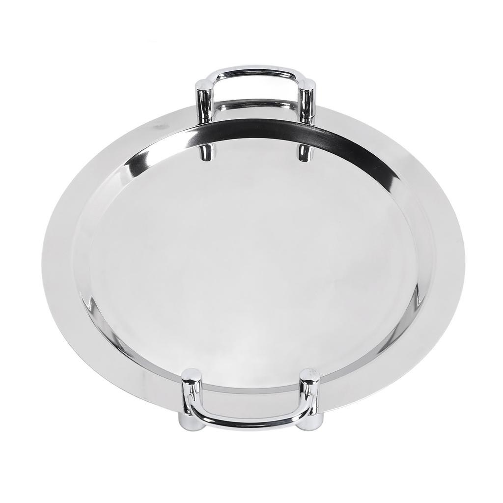 Stainless Steel Buffet Plate Bright Mirror Finish Serving Tray with Handle for Hotel Restaurant Banquet Circular
