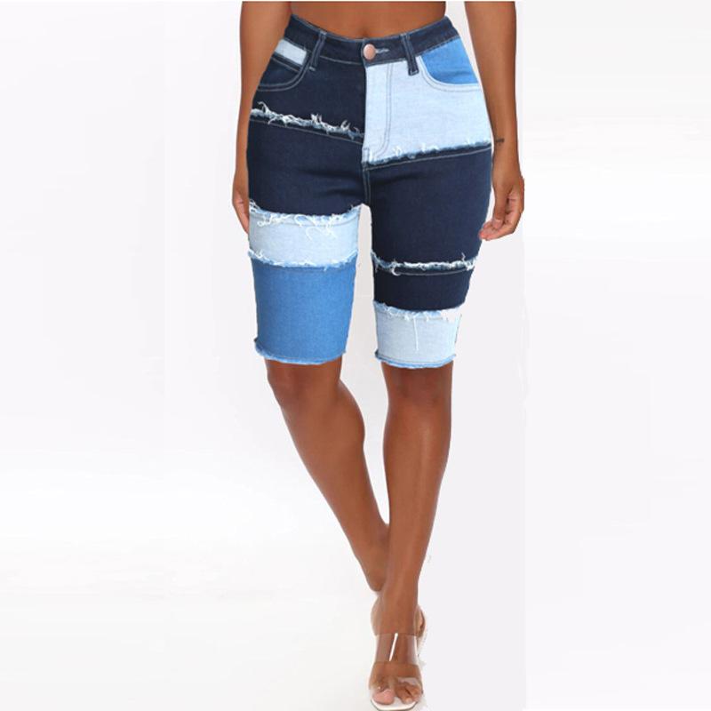 New 2026 women's denim shorts with stylish patchwork, unique mid-waist denim shorts for women