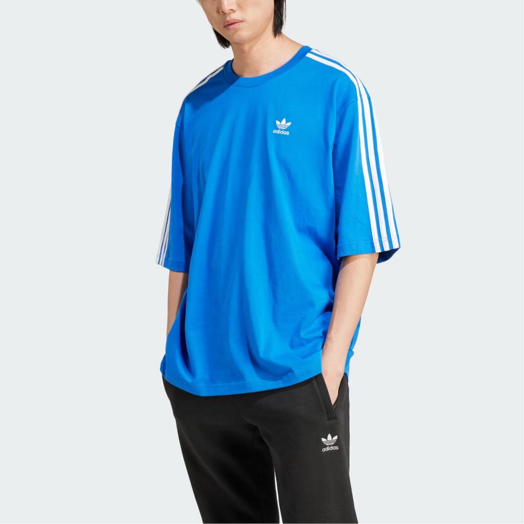 Adidas Originals Adicolor Minimalist Brand Logo Embroidered Striped Crew Neck Casual Short Sleeve T-Shirt Men Tops Blue IZ2481