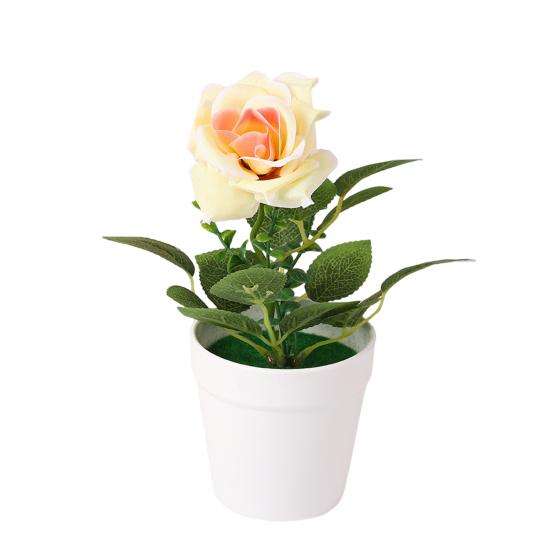 Artificial Potted Rose Desktop Faux Rose Bonsai Reusable Artificial Rose in Flower Pot for Home Office Decor Photography Prop