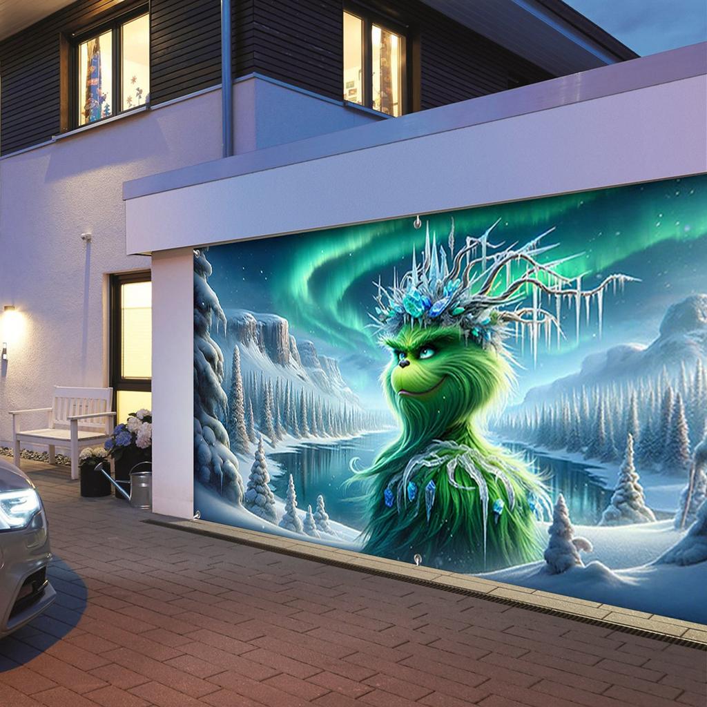 480CM*210CM/Christmas Garage Door Stickers Decorative Hanging Cloth Holiday Party Layout Door Stickers Tapestry Cloth Hanging Cloth Garage Decoration