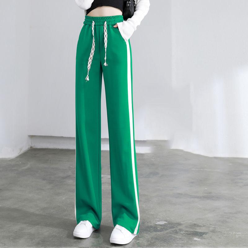 spring summer sweatpants jogger Women wide leg Pants Retro High Waist Side stripesElastic woman Pant black white loose Long Trouser