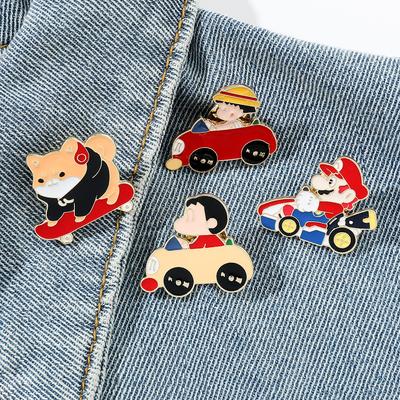 Anime Cartoon Character Metal Badge Crayon Shin Shiba Inu Riding Motorcycle Cherry Maruko Mario Brooch