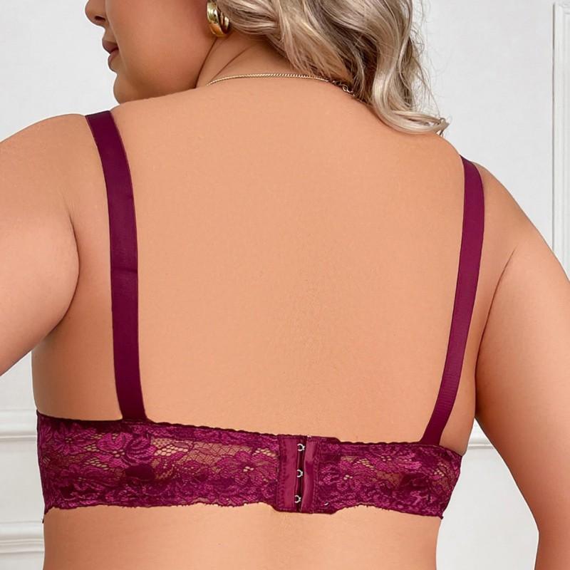 Plus Size Underwire Lace Bra Push Up Fixed Straps Back Double Row Clasp 3/4 Cup Women
