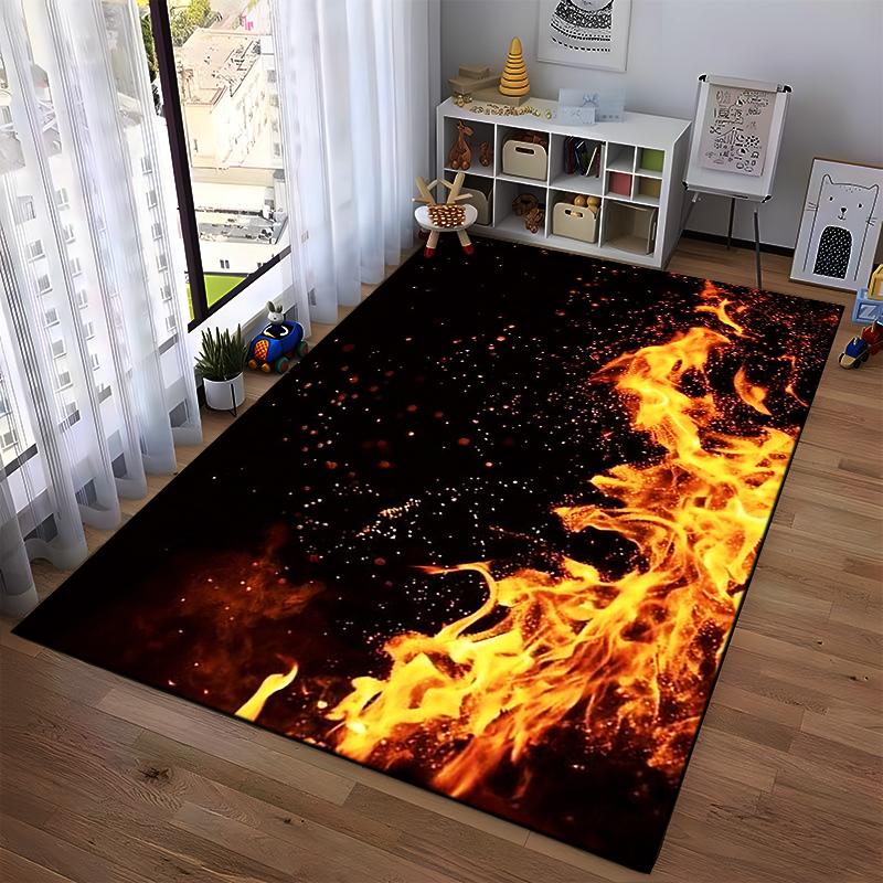 Fiery Flame Pattern Carpet with Black Background, Modern Room Decor Suitable for use as an anti-slip for living room bedroom sofas