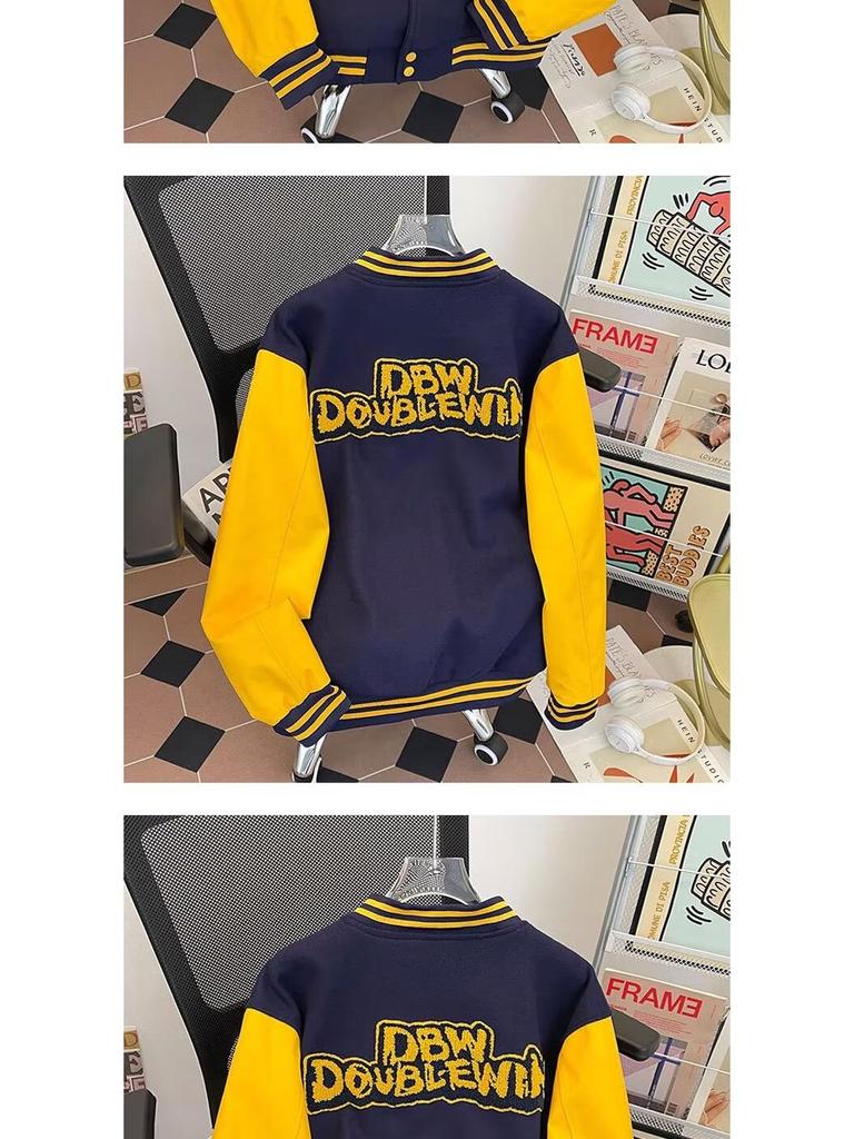 Giacca da Baseball Raglan Oversize Hip Hop da Uomo con Blocco di Colore e Ricamo in Spugna - Capospalla Primavera/Autunno