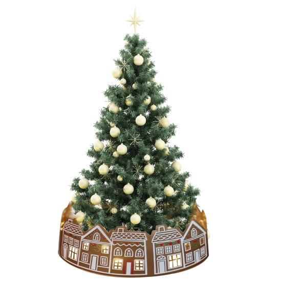 26/28-Inch LED Gingerbread Christmas Tree Collar Xmas Tree Skirt with String Light Xmas Artificial Trees Stand Base Ring Cover Decoration