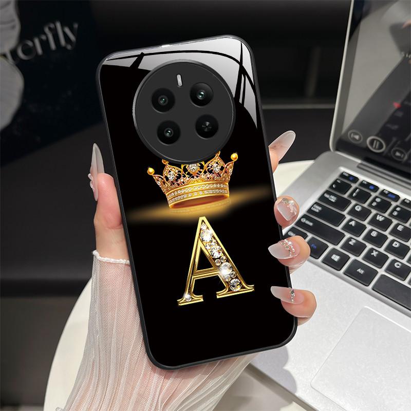 For Realme 12 4G Case Fashion Letters Hard Tempered Glass Back Covers For Oppo Realme12 Realme 12 RMX3871 Shockproof Phone Shell