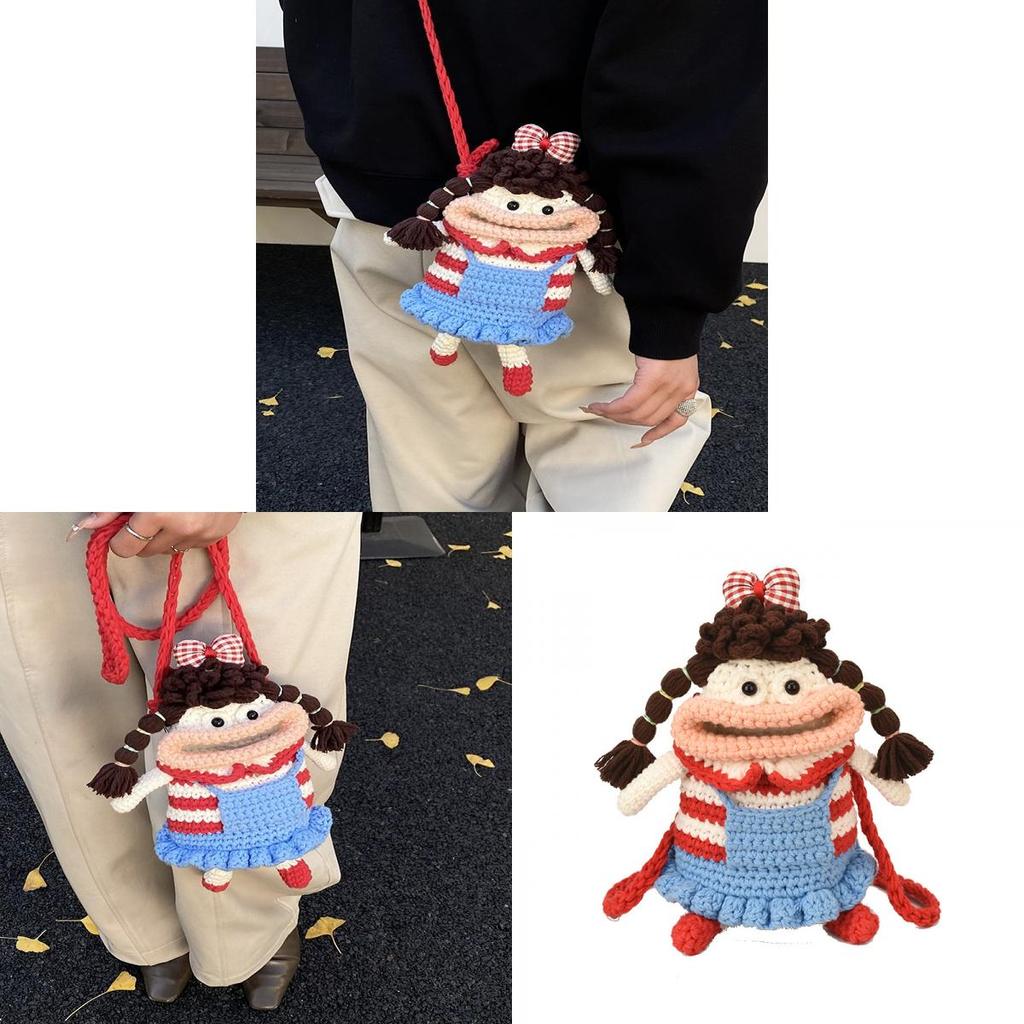 Knit Bag Handwoven Cartoon Shoulder Purse For Daily Use