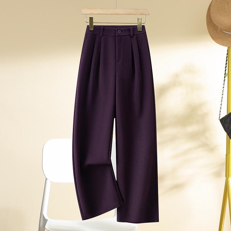 

Women s High-Waisted Purple Wool Wide-Leg Pants: Autumn & Winter 2024 Slimming Casual Suit Size 27